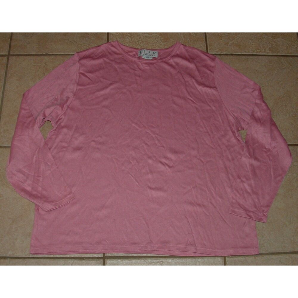 REAL COMFORT Dusty Pink Plus Sz 2X Casual Wear Stretchy Long Sleeve Tee Shirt